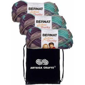 Bernat Softee Chunky Ombre Shadow 161129-29121 (6-Skeins - Same Dye Lot) Chunky Bulky #5 Acrylic Yarn for Crocheting and Knitting with Project Bag