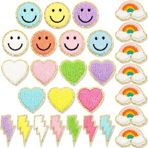 Jutom 28 Pcs Iron On Patches Colorful Sew Iron on Patch Chenille Embroidered Applique for Clothing Fabric Jackets Jeans Repair Decor Craft(Cute Style)
