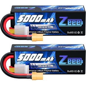 Zeee 6S 5000mAh Lipo Battery 22.2V 120C Hard Case Battery with XT90 Connector for RC Car Trucks Airplane Helicopter Quadcopter Boat Racing Models (2 Pack)