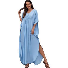 Moss Rose Kaftan Dresses for Women V Neck Summer Swimsuit Cover up Caftan Plus Size Maxi Beach Dresses