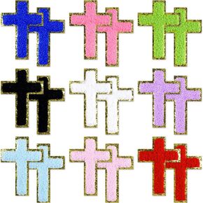 18Pcs Cross Patches Embroidery, Chenille Jesus Cross Iron On Patches for Bags Hat DIY Clothing Repair Decor