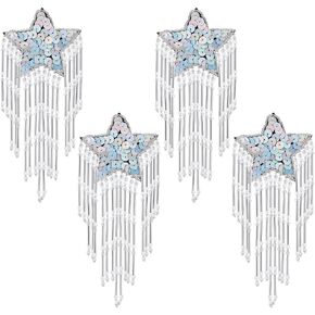 INFUNLY 4pcs Sequin Star Tassel Patches Sew On Star Applique Embroidered Patches DIY Sparkling Star Clothes Patches for Clothing Dress Hat Bag Jacket Shoes Garment DIY Decoration