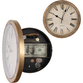 Hidden Safe Wall Clock, Valuables Diversion Safe, 10 inch Plastic Clock Secret Safe for Room，Hidden Compartment Container Box, Key Hidden Safe Storage- Bronze