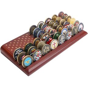6-row challenge coin display with United States Flag, challenge coin holder made of 100% solid wood