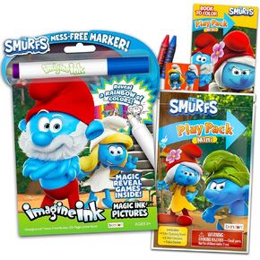 Smurfs Mini Coloring Book Set - Bundle with Smurfs Play Pack with Coloring Book, Stickers, Crayons Plus Smurfs Imagine Ink Mess-Free Coloring Pages | Smurfs Party Supplies