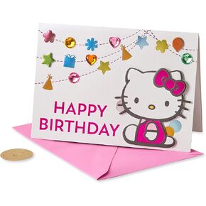 بطاقة عيد ميلاد الوردي Hello Kitty لفتاة (أميرة عيد ميلاد)