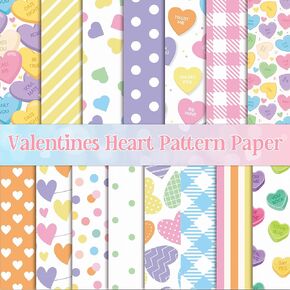 Haooryx Valentine’s Decorative Craft Paper - 60pcs Valentine’s Day Candy Colorful Patterned Origami Paper Gift Wraping Double Sided 11’’x11’’ Conversation Heart Pattern Scrapbook Giftwrap Decorative