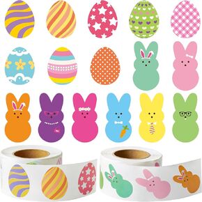 Easter Kids' Sticker Rolls - 1000pcs(2 Rolls)16 Styles Candy Color Bunny Peeps Eggs Cartoon Cute Giftwrap Stickers Decal Novelty Greeting Cards Gift Wrapping Tag Label Goodie Bag DIY Craft Kit