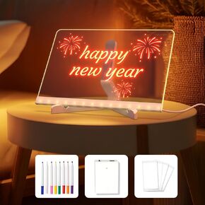 Led Note Board,Illuminated Drawing Board,Acrylic Dry Erase Board with Light and 7 Colors Pens,LED Note Board with Colors for Office School Home (11.8x7.8 inches)