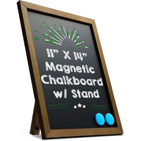 Besso Small Chalkboard Signs with Stand, 11x14 Deep Black, Slate Magnetic Chalk-Board, Non-Porous Surface with Rustic Pine Wood Frame - Tabletop Sign (Brown)