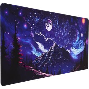 MOSISO Desk Mat, Large Gaming Mouse Pad, Extended Mousepad with Anti-Slip Base&Stitched Edges, Desk Pad for Keyboard and Mouse, Home Office Work Desk Pad, 35.43x15.75 inch, Impressionist Moonlit Night