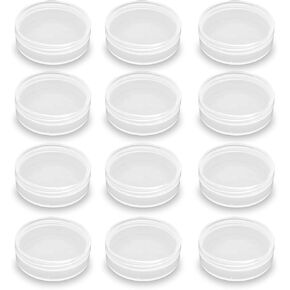 12 Pieces Mini Plastic Round Containers (0.5 oz) 2.17 x H0.71 Inch, Plastic Round Storage Jars for Collecting Small Items, Beads, Jewelry, Game Pieces, Crafts