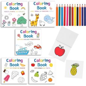 5 Pcs Mini Coloring Books with 12 Mini Pencils Variety Pack Pocket Size Small Coloring Books Gifts for Adult Coworkers Travel