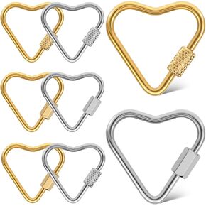 STOBOK 8Pcs Heart Locking Carabiner Clip Screw Carabiner Lock Stainless Steel Carabiner Clasp Keychain Mini Jewelry Making Buckles for Jewelry Making DIY Purse Handbag Hardware Accessories