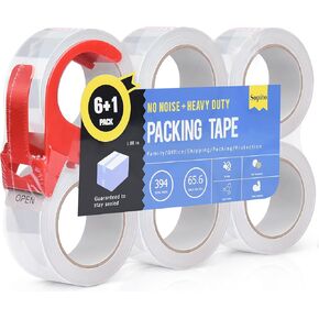 Packing Tape, No Noise Heavy Duty Clear Shipping Tape with Dispenser 1.88" x 2362''(65.6 yds), Family Use 6 Rolls