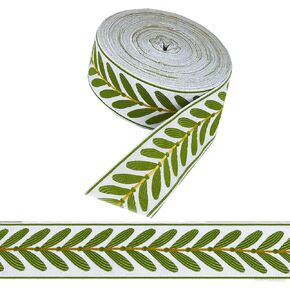 10.9Yards Jacquard Ribbon 2.4 Inch Jacquard Ribbon Emobridered Leaf Pattern Jacquard Polyester Ribbons for DIY Sewing Curtains Decorating Crafting Gift Wrapping Clothes Decorating