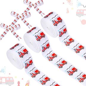4 Rolls Firefighter Theme Ribbons, 20 Yards Craft Ribbons for Wreath Hair Bow Wrapping Gifts Packing, Firetruck Grosgrain Ribbons Birthday Wedding Gender Reveal Party Accessory Decorations