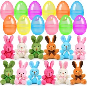 12 Packs Easter Egg Basket Stuffers Plush Bunny Plastic Easter Eggs Fillers Kids Party Favors Surprise Easter Eggs Hunt Games Supplies Birthday Gifts Toddler Girls Toys Goodies Bags