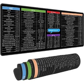 Computer Office Power Point Excel Word Short Cut Shortcuts Keys Gaming Keyboard Mouse Pad Mousepad Huge Extended XL Stitched Edge Rubber Sole for Home Office(31.5"X 11.8")