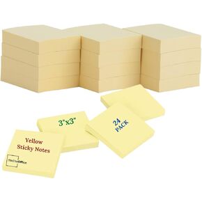1InTheOffice Sticky Notes 3x3, Pop Up Sticky Notes, Yellow Sticky Notes, 100 Sheet/Pack, 24 Pack