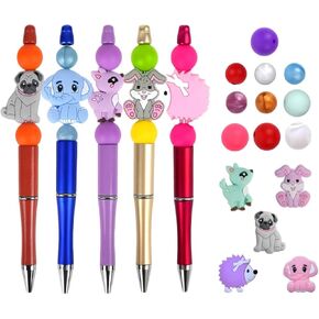 12 American Flag Design Beadable Pens DIY Making Kit 12 Beaded Pens Charms and 24pcs15mm Silicone Beads Black Refills for School,Office etc Perfect Birthdays,Holidays Present