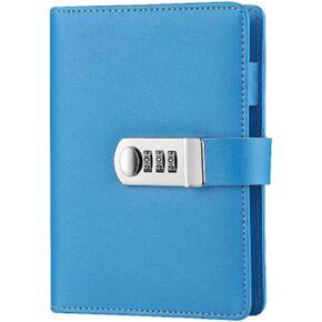 Refillable Lock Diary A6 Binder Journal Loose Leaf Spiral Password Notebook Combination Locking Journal blue