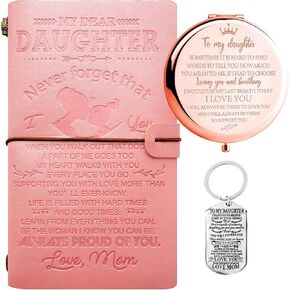 Daughter Gifts from Mom,Gifts for Dauhgter,to My Daughter Leather Journal,Mother Daughter Journal,Daughter Compact Mirror,Daughter Keychain