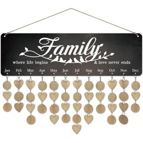 arricraft 1 Pc Wooden Family Birthday Reminder Calendar Board, Where Life Begins Love Never Ends Birthday Calendar Wall Hanging with 100 Tags Birthday Gifts for Father Mother 4.7x15.7inch(12x40cm)