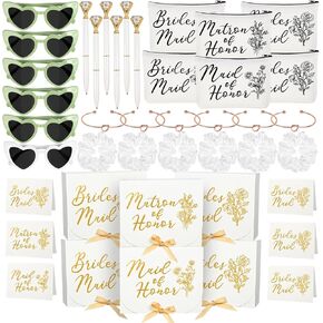 42 Pcs Bridesmaid Proposal Gifts, Maid of Honor Gift, Bridesmaid Proposal Box Invited Cards Makeup Bags Knot Bracelets Hair Scrunchies Diamond Pens Heart Sunglasses for Wedding Bridesmaid Gifts (White)