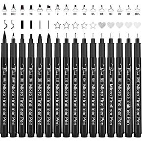 16 Black Micro Drawing Fineliner Art Pens for Zentangle, Sketching, Manga & Anime, Bullet Journaling,Professional Artwork, Multiliner Archival Ink Waterproof Pen