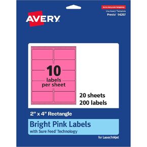 Avery Printable Rectangle Labels with Sure Feed Technology, 2" x 4", Bright Pink Labels, Laser/Inkjet, 100 Total, Great for Mailing Labels and Candle Labels
