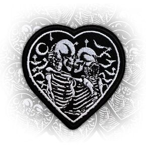 Skelly Skeleton Love Iron On Embroidery Patches for Backpacks Hats Jeans Bags, Size 3" Sewing Patches, Lover Heart Appliques for Clothes, Valentine Day Embroidery Patches, Gift for Him Her