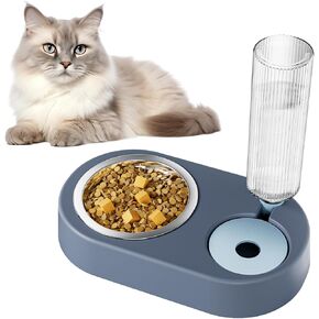 Automatic Dog Cat Food and Water Dispenser Set, Pet Food Bowl Set with Automatic Waterer Bottle for Small or Medium Size Dogs Cats Large Water Capacity(23oz) White in Kuwait