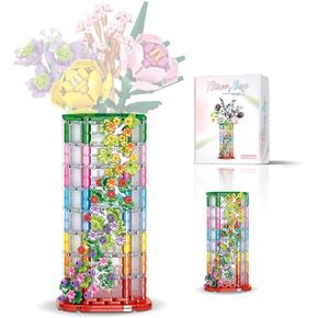 Flower Vase Building-Blocks Puzzle-Sets for Blossom Bouquet 10280 40725, Transparent Vase Flowers Display Stand, 516 PCS Women Adult Block-Kits for Valentine's Day