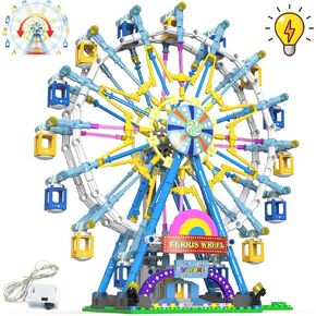 Upgrade Rotating Ferris Wheel Building Blocks Set Toys for Kids with Light Carnival Amusement Park Construction Kits Birthday Halloween for Boys Girls（813pcs）