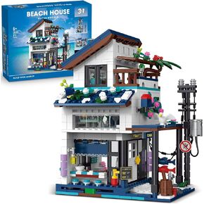 3 in 1 City House Building Sets,Compatible with Lego Creative Modern House with Light,Seaside Beach Villa Japanese Style Cottage Friends Vacation Hut Building Blocks Toys for Kids Ages 6+