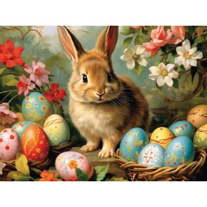SKRYUIE 5D Diamond Painting Easter Kits - DIY Diamond Art Kits for Adults Rabbit, Full Round Drill - Crystal Cross Stitch - Adults Craft for Wall & Office Decor - 12x16 Inch / 30x40 cm B5867