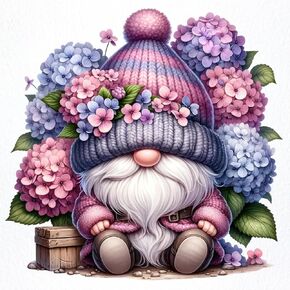 Ekuxom Hydrangea Gnome Diamond Art Kits for Adults, Gnome Diamond Painting Kits, Round Full Drill Flowers Diamond Art Painting Gem Art Wall Decor Gifts 14x14 inch