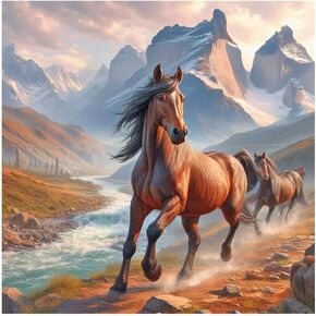 FHBUBPUP Horse Diamond Painting Kits for Adults, Animal Horse Diamond Art Kits for Beginners, Full Drill Round Gem Art, DIY Paint with Diamond Beads Craft Home Wall Decor Gift 12x12 inch