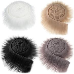 4 Pcs Shaggy Plush Faux Fur Fabric Precut Strips Fuzzy Fur Trim Ribbon Fluffy Craft Fur Pieces Christmas Faux Fur Ribbon for Gnomes Beard Santa Claus