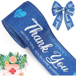 Threetols 2 Rolls 10 Yards Nurse Day Wired Edge Ribbon, 2.5inch Red White Burlap Ribbon, Red Cross Thank You Gift Wrapping Ribbon for Home DIY Craft Healthcare Heroes Wreaths Bow Party Decoration