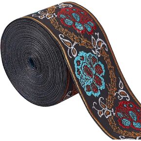 GORGECRAFT 7M Floral Embroidered Jacquard Ribbon 2" Width Vintage Embroidered Ribbons Flower Woven Trim Fabric for Embellishment Craft Supplies, Green