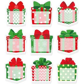 Whaline Christmas Sticky Note Red Green Gift Box Notepad 9 Designs Present Reminder Memo Pad for Xmas Winter Annotating Office Classroom Supplies, 18 Packs