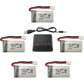 5PCS 3.7V 380mAh Battery with 5 in 1 Charger for Hubsan X4 H107 H107C H107L Syma X11 X11C HS170 HS170C F180C HS170G TOZO Q2020 E016H E016F Remote Control Drone Accessory