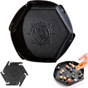 DND Dice Tray PU Leather Dice Holder with Stereo Embossing， Portable and Foldable Dice Rolling Mat for Board Game and Tabletop RPG