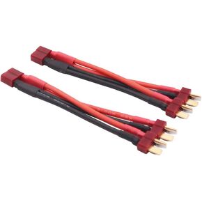 2pcs T Plug 2-Male to 1-Female Parallel Adapter Wire Cable 14awg 3.93inch for RC LiPO Battery(Pack of 2)