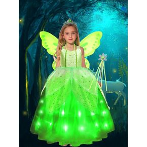 Soyoekbt Green Fancy Fairy Costume for Girls LED Fairy Dress for Girls Fancy Cosplay Halloween Party