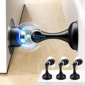 3 Pack Door Stoppers Magnetic Door Catch, gliship Door Holder to Keep Door Open Stainless Steel, Door Stops for Wall and Floor Mounting with 3D Adhesive Tapes and Screws Apartment Essentials, Black