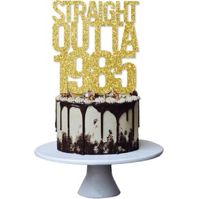 Straight Outta 1985 Cake Topper for 40th Men and Women Birthday Party ，Funny 40 and Fabulous Decoration，Handmade - Gold