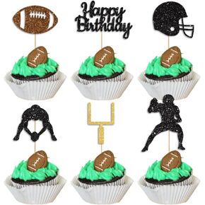 36PC Football Cupcake Toppers for Birthday,Glitter Football Cake Toppers for Boys Birthday,Football Birthday Party Decorations Supplies